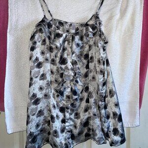 xhileration Black and White Ruffled front XXL Tank Adjustable spaghetti straps